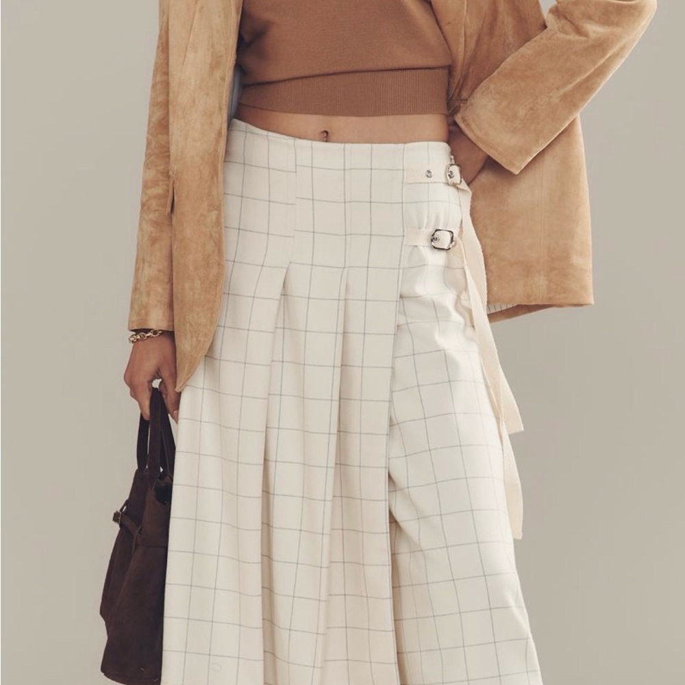 Anthropologie Cream Checkered A-Line Skirt